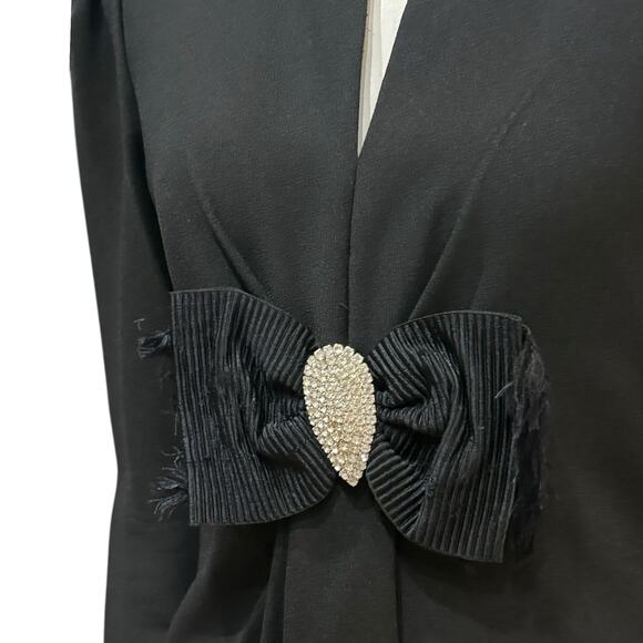 Vintage 1980s Morton Myles Black Cocktail Dress – Rhinestone Bow / Small - - Picture 2 of 4